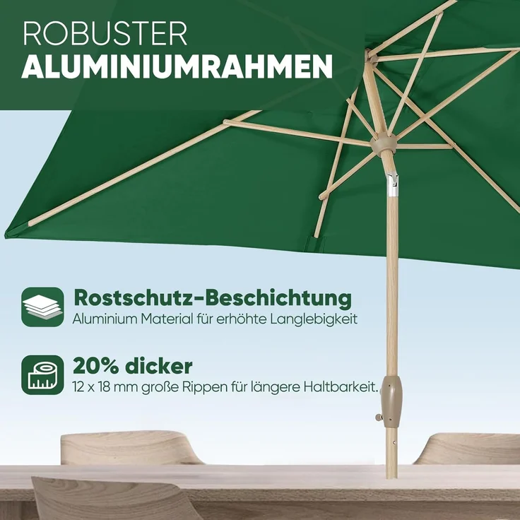 Sekey Sonnenschirm mit Kurbel und UV50+, knickbar, Aluminium grün / natur, 210 x 140 cm – Bild 4