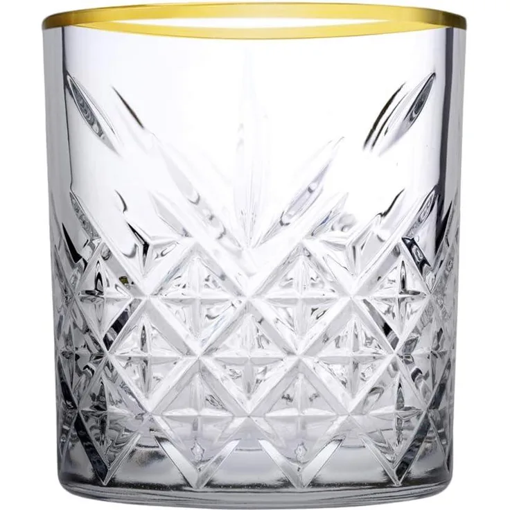 Pasabahce Gläser-Set Timeless, Glas, Kristallglas 4er Set mit Goldrand, Whiskey Glas
