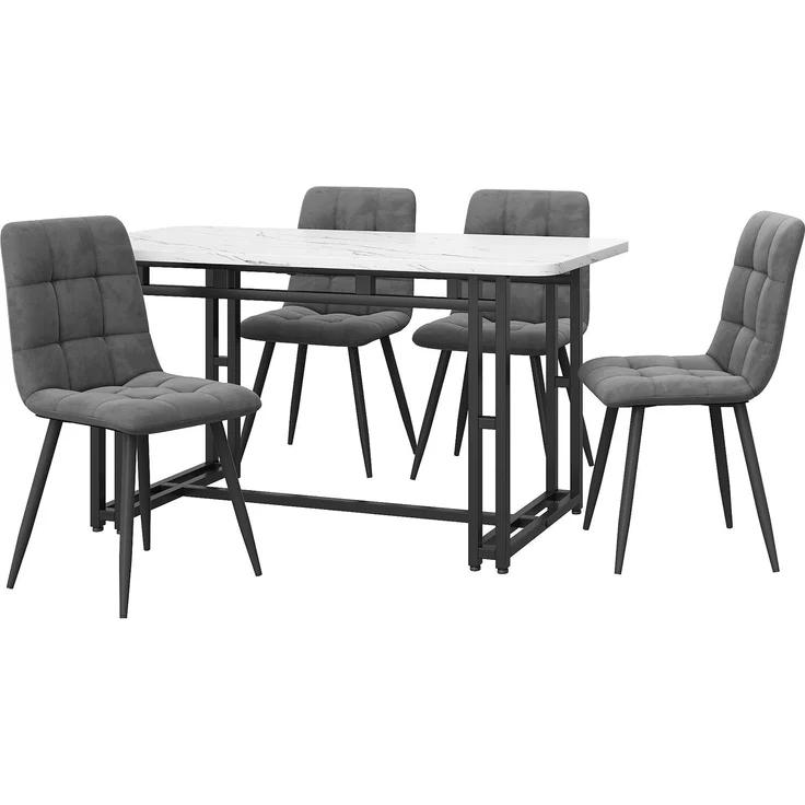 Esszimmer-Set 5-teilig mit Tisch 120x70 cm & 4 Grau Samtstühlen, Küchentisch, stabiler Essbereich für Wohnzimmer und Küche – Bild 2