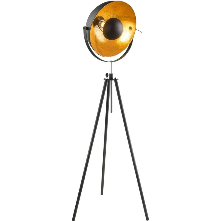 Stehlampe Wohnzimmer Stehleuchte Dreibein Metall schwarz gold retro 58305