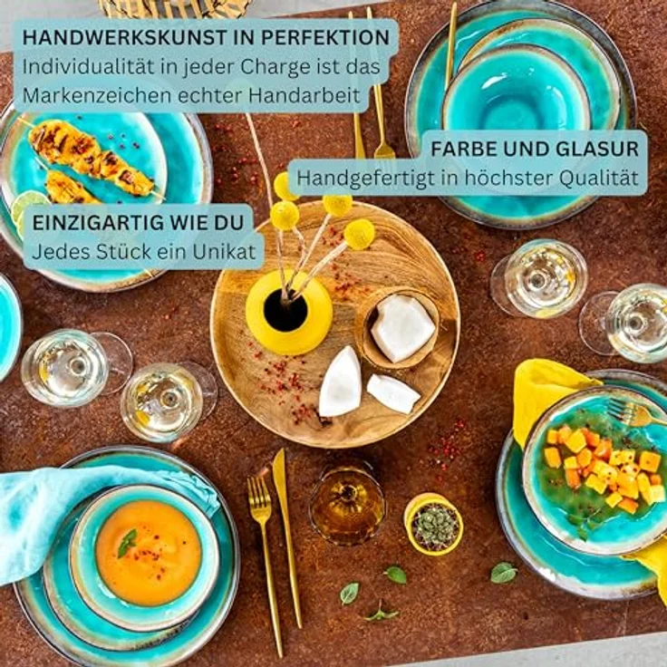 Sänger Tafelservice, 12-teiliges Geschirrset aus Keramik in Pastellblau, kratzfest, stapelbar, mikrowellen- und spülmaschinengeeignet – Bild 6