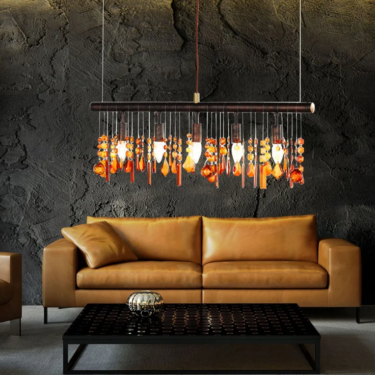 LED Hängeleuchte, 5 flammig, Metall braun, Kristall-Optik – Bild 3
