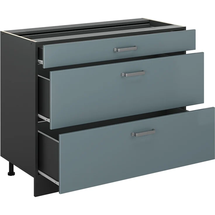 Küchenunterschrank R-Line Blau-Grau/Anthrazit 100 cm Arbeitsplatte Marmor Vicco – Bild 3