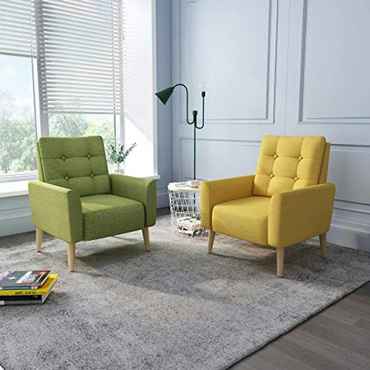 Mondeer Sessel, Sessel ​mit Armlehnen Massivholzbeine Modern Einfach für Schlafzimmer Wohnzimmer Balkon Büro, D72 x W72 x H81 cm, Grün – Bild 8