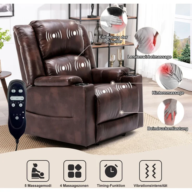 COMHOMA elektrischer Aufstehsessel, Relaxsessel Fernsehsessel Massagesessel mit Liegefunktion Sessel mit Aufstehhilfe Powerlift-Liegestuhl für ältere Menschen braun – Bild 4