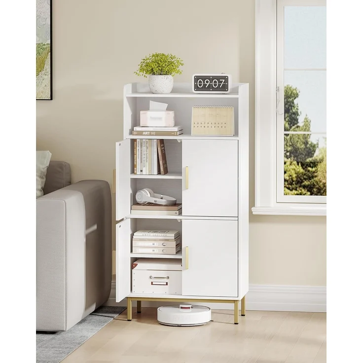 Badezimmerschrank, Badschrank, Küchenschrank, Aufbewahrungsschrank, 4 Türen und 1 offener Bereich, Verstellbare Ablage, Badezimmer, Wohnzimmer, Arbeitszimmer, 30 x 60 x 120 cm, Weiß – Bild 3