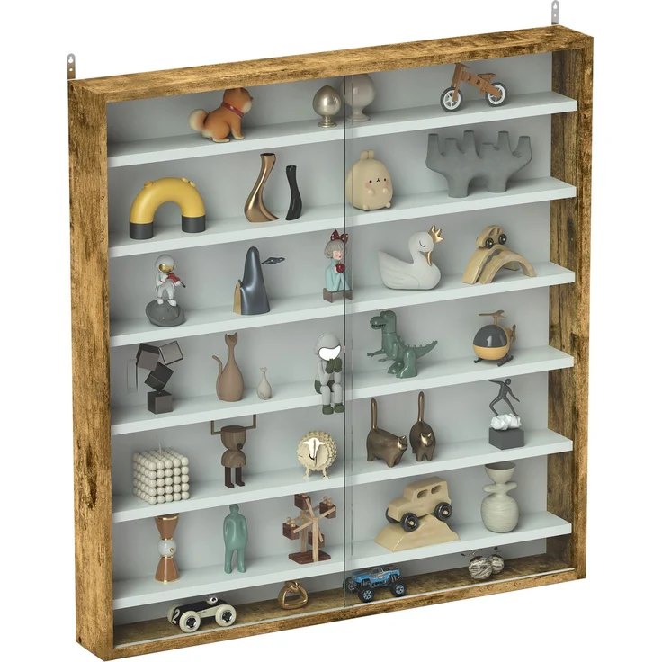 Wandvitrine für Sammlerstücke, 80 x 9,5 x 83 cm, 6 höhenverstellbare Böden, 2 Glasschiebetüren – Bild 1
