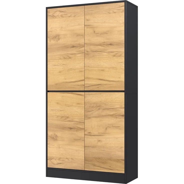 ZUBALIYA Aktenschrank80 x 35 x 180 cm, Mehrzweckschrank aus Holz in Schwarz & Eiche Optik, mit verstellbaren Einlegeböden, Bücherschrank, Aufbewahrungsschrank für Büro, Wohnzimme,Flur, Hochschrank,Flurschrank – Bild 5