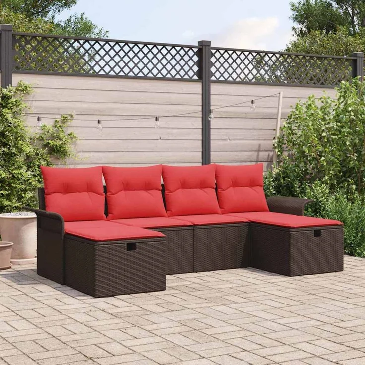 vidaXL Gartensofa-set mit Kissen mit Speicher 6 pcs Poly Rattan 3360255 – Bild 1