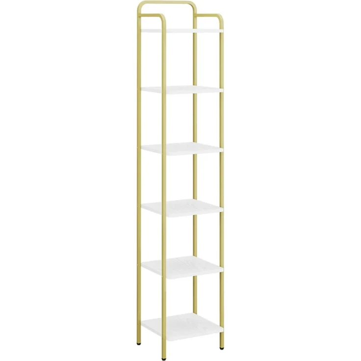 Bücherregal, Regal, Standregal, Schmales Bücherregal, Industrielles Eckregal, Schlankes Regal für Heimbüro, Wohnzimmer, Schlafzimmer, Küche, 6 Ebenen Weiß-Gold – Bild 2