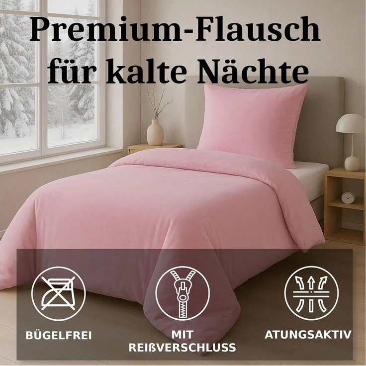 Malika Bettwäsche aus 100% Mikrofaser, 155x220 + 80x80 cm Cashmere Touch, Rosa, Cashmere Touch, 2 teilig, Für Allergiker geeignet, pflegeleicht, angenehm weicher Stoff – Bild 2