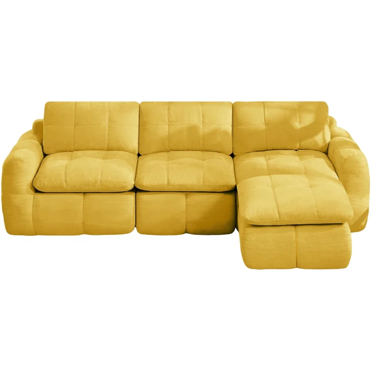 EINHOM 3‑sitziges L‑förmiges rahmenloses Modulsofa, hautfreundlicher weicher Chenille‑Bezug, 32D‑Hochdichtschaum‑Füllung, montagefrei mit 1 Ottoman für Wohnzimmer & Apartments, Gelb – Bild 6