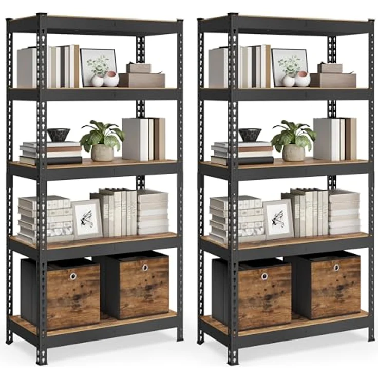 SONGMICS Schnelle Montage, Schwerlastregal 2er Set, Standregal, Lagerregal, Küchenregal, Regal, 5 Ablagen, 45 x 90 x 180 cm, bis 875 kg belastbar, für Keller, Küche, Arbeitszimmer, vintagebraun – Bild 2