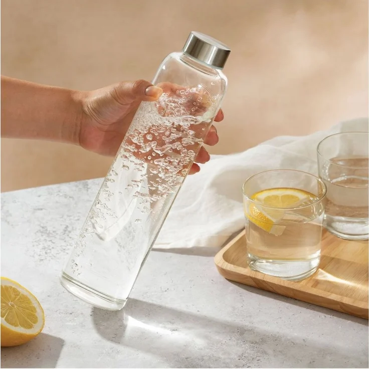Cosumy Trinkflasche Trinkflasche aus Glas mit Filztasche 750ml - Spülmaschinenfest, Beige - BPA-freie Wasserflasche - für Kohlensäure geeignet – Bild 2