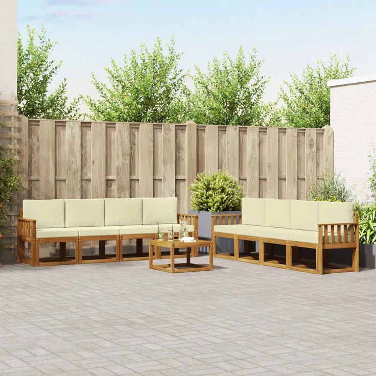 vidaXL Outdoor-Sofagarnitur 9 pcs Natur und Creme Massivholz Akazie 3366178