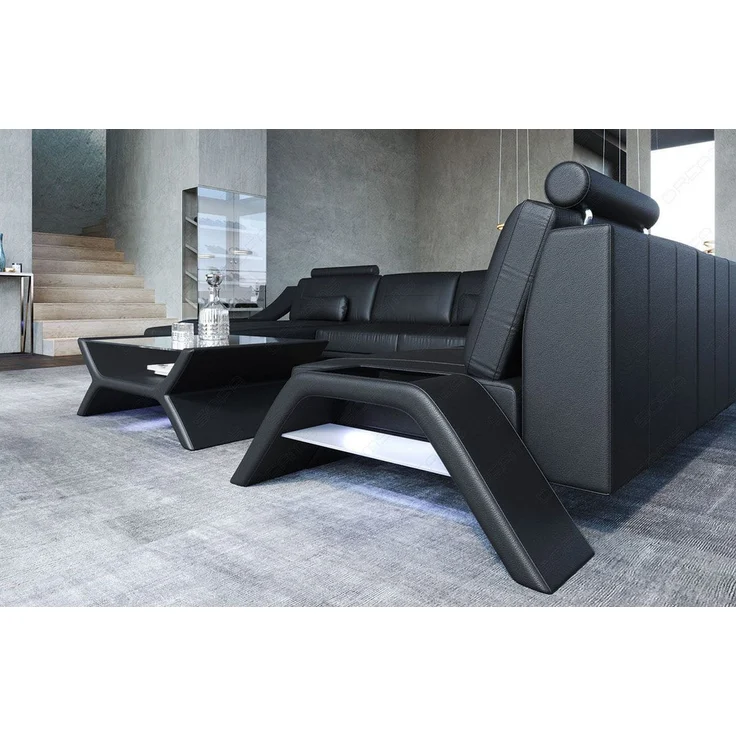 Sofa Dreams - XXL Wohnlandschaft Calabria – Leder Luxus - Kunstleder - schwarz - Links – Bild 6