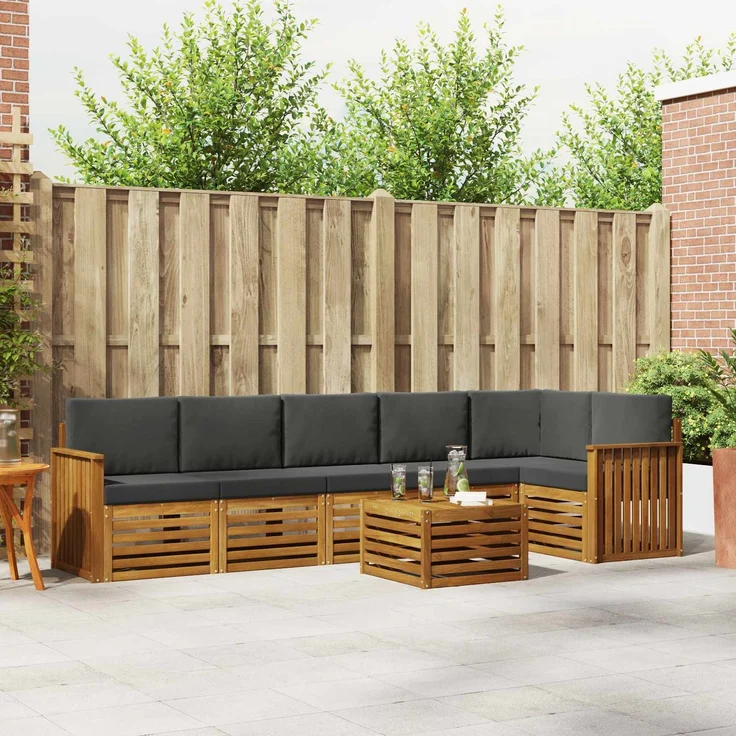 vidaXL Outdoor-Sofagarnitur 7 stk. 6-Sitzer Natur und Anthrazit 3374927 – Bild 1