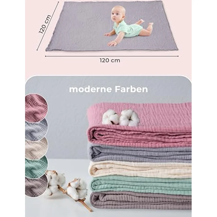 Babydecke Premium Musselin Babydecke 4-lagige Decke aus 100% Baumwolle, Laynenburg, Musselin Babydecke, Kuscheldecke oder Schlafdecke, Pucktuch, Spucktuch – Bild 5
