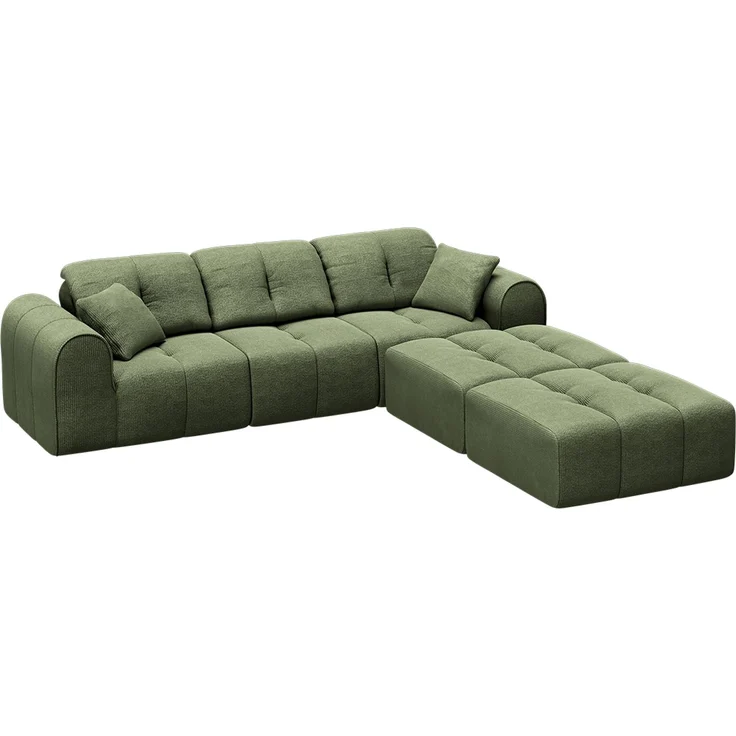 skølm 'Vanaheim' Sofa 3 Sitzer mit 2 Hocker & 2 Kissen, Cloud Sofa dunkelgrün, Chenille-Stoff, Vollschaumcouch mit Federkern und Vakuum-Kompression, kein Aufbau erforderlich – Bild 11