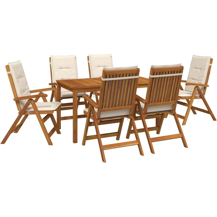 vidaXL 7-teiliges Garten Essset 6-Sitzer Creme Massivholz Akazie 3434560 – Bild 2