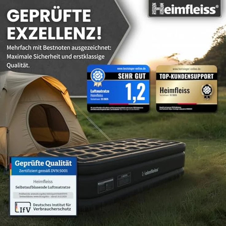 Heimfleiss® Luftbett 1 Person | Premium Aufblasbare Matratze 100x200 cm | Luftmatratze selbstaufblasend ideal nutzbar als Gästematratze & Campingmatratze | Aufblasbares Bett für Kinder & Erwachsene – Bild 7