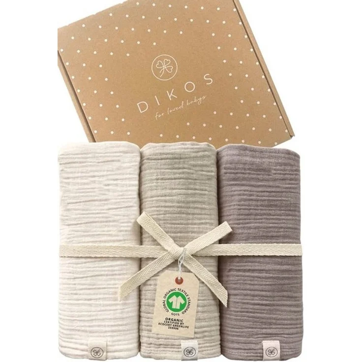 Babydecke Mulltücher 3er-SET gekreppt, Spucktuch 64x64 100% GOTS BIO-Baumwolle, DIKOS, PREMIUM Qualität atmungsaktiv, nachhaltig, plastikfrei, kuschelweich – Bild 4