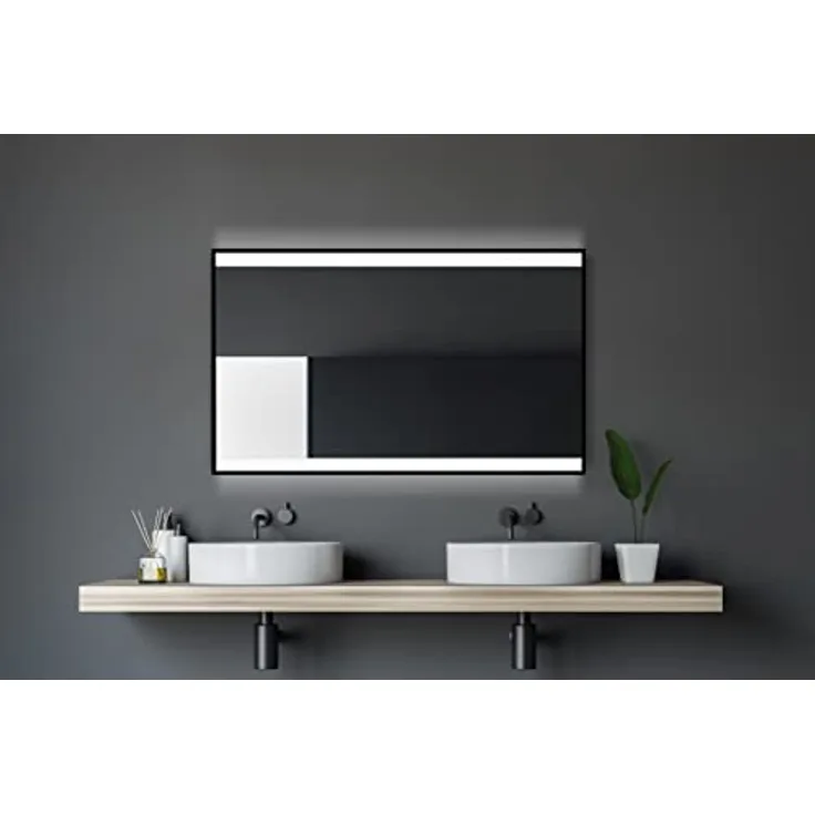 Talos Black Shine Badspiegel 120x70 cm, LED beleuchtet mit mattschwarzem Aluminiumrahmen, neutralweißem Licht und Kippschalter