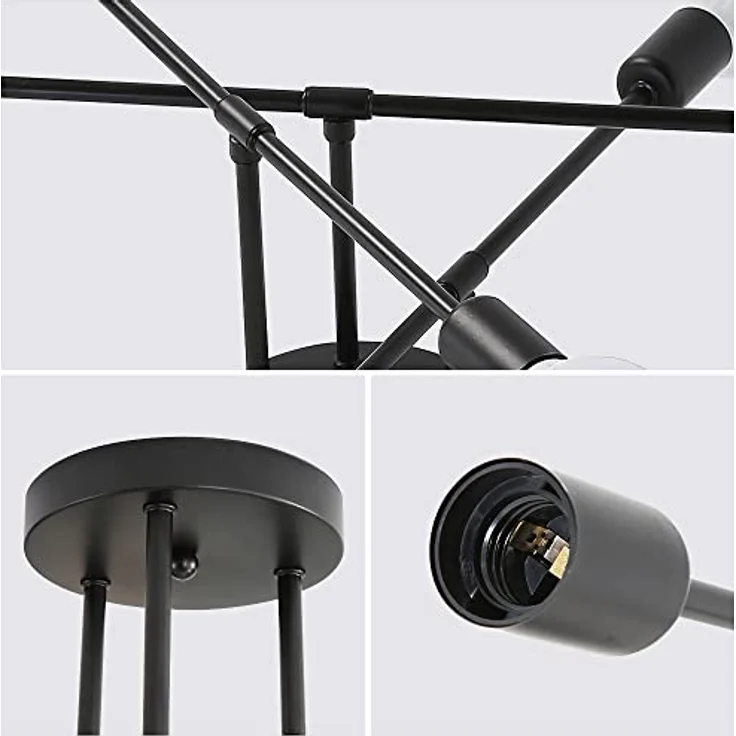 Goeco Vintage Sputnik Kronleuchter, 6-Flammige E27 Deckenleuchte Schwarz Metall, Retro Deckenlampe für Esszimmer, Esstisch, Flur, Wohnzimmer, Hotel, Café (Ohne Leuchtmittel) – Bild 10