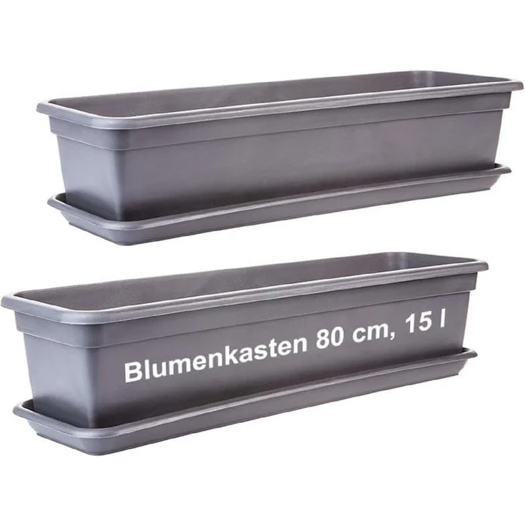 2friends Blumenkasten 2er-Pack, mit Untersetzer aus Kunststoff 80T x 17B x 14H cm, Balkon Blumenkasten Anthrazit – Bild 1