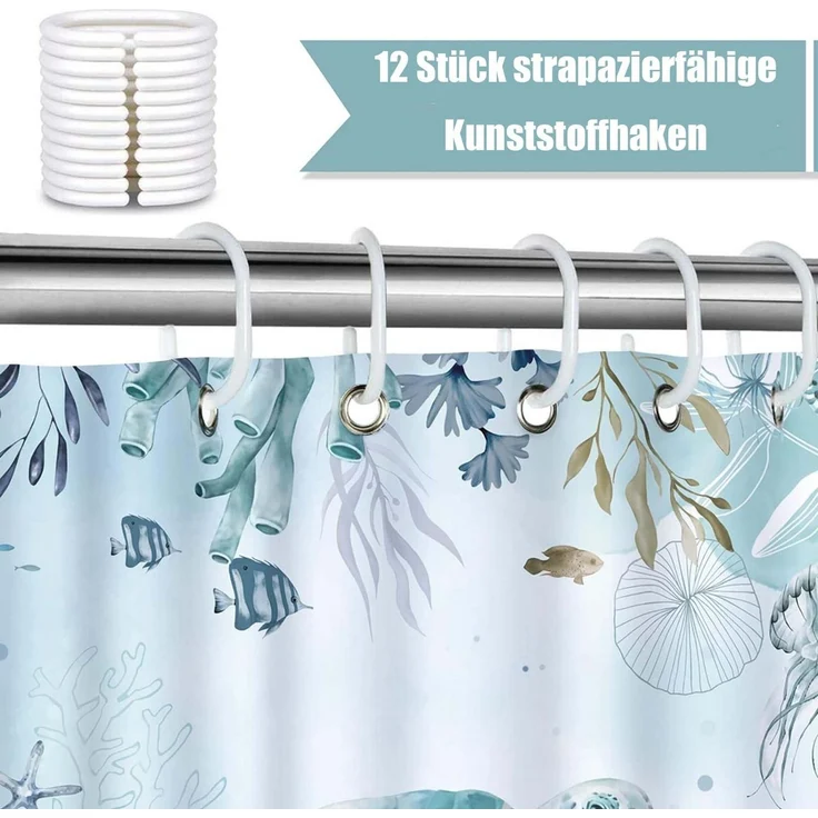 Agger Duschvorhang Anti-Schimmel Wasserdicht Polyester Stoff Waschbar Bad Vorhäng Breite 180 cm – Bild 3