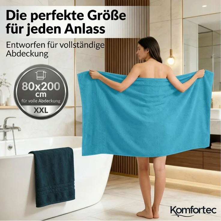 Komfortec Saunatuch Frotte aus 100% Baumwolle, Frottee (Packung, 2-St), 80x200 Saunatücher set XXL, Weich, Schnelltrocknend – Bild 2