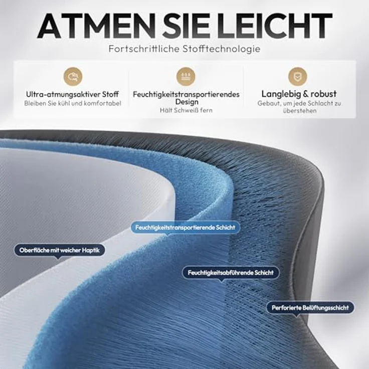 Dowinx Gaming Stuhl Tasche Frühling Kissen, Atmungsaktiver Bürostuhl aus Hochwertigem Stoff, Ergonomischer PC-Stuhl mit Kopfstütze, Drehbarer Schreibtischstuhl mit Fußstütze (Blau) – Bild 7