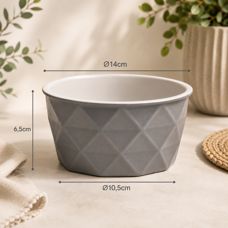 belviona Katzennapf aus Keramik, rutschfester Futter- & Wassernapf mit Silikonboden, robust & spülmaschinengeeignet, 550 ml, dunkelgrau/hellgrau matt – Bild 4