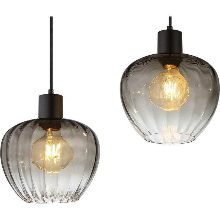 Pendelleuchte, schwarz, Glas rauchfarben, H 120 cm – Bild 8