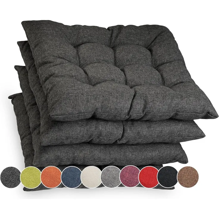 sunnypillow Stuhlkissen 4er Set Stuhlkissen mit Bändern Ontario, Anthrazit