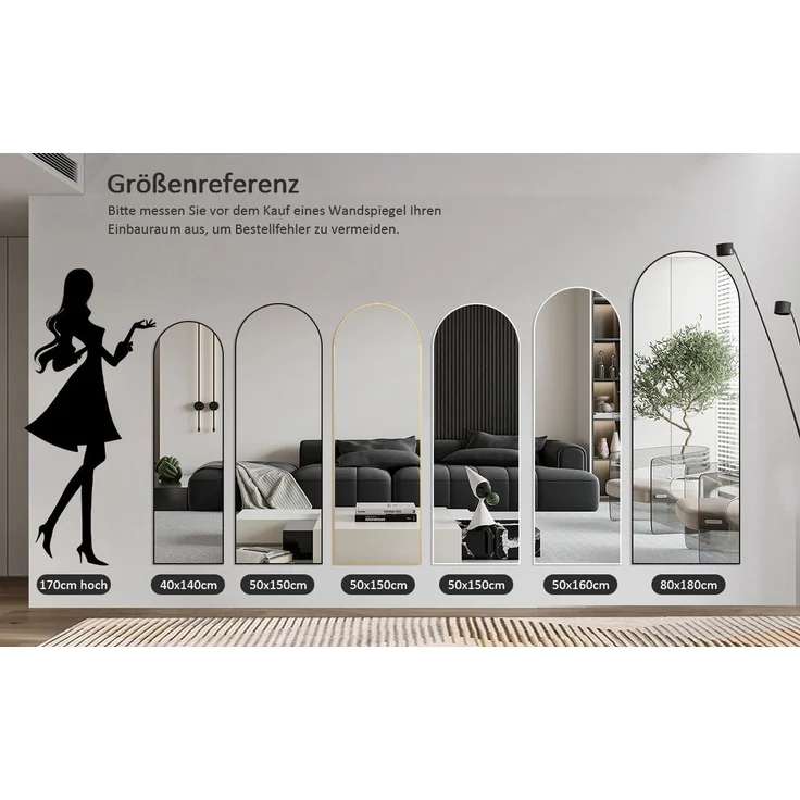 Boromal Ganzkörperspiegel Schwarz Weiß Rahmen Standspiegel Oval Wandspiegel Groß Wand Ganzkörper (für Schlafzimmer Badezimmer Wohnzimmer Arched), Spiegel Rund – Bild 4