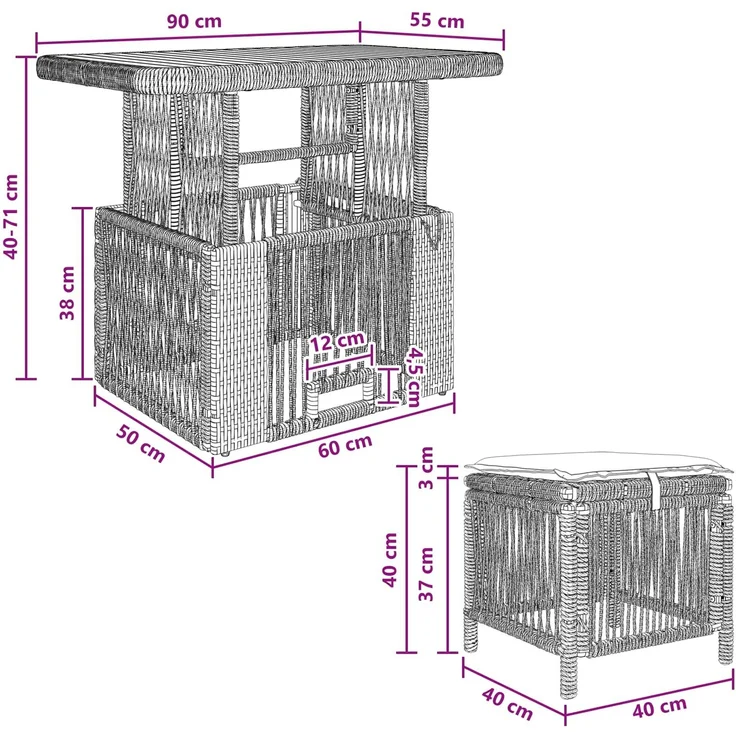 vidaXL Garten Essgruppe mit Kissen 3 pcs Beige und Creme Poly-Rattan 42026752 – Bild 9