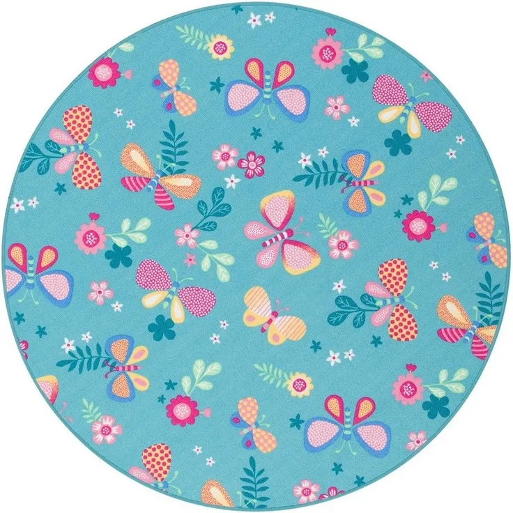 Snapstyle Kinderteppich Kinder Spiel Teppich Schmetterling Rund, Rund, Höhe: 4 mm