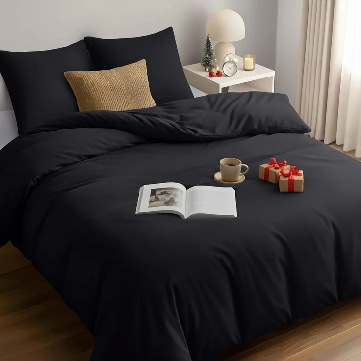 Utopia Bedding Bettwäsche 200x200 Set - Mikrofaser Bettbezug 200x200 cm + 2 Kissenbezüge 80x80 cm - Schwarz – Bild 1