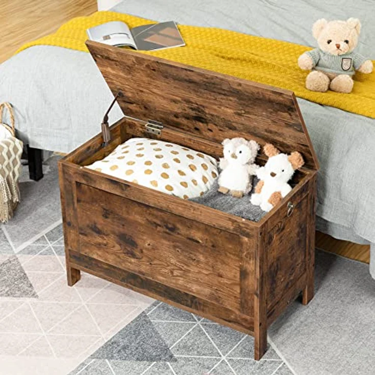 HOOBRO Truhen, Sitzbank mit Stauraum, Spielzeugtruhe mit Deckel, Schuhbank, Sitztruhe, Aufbewahrungstruhe, Robust, Sicherheitsscharniere, Schlafzimmer, Wohnzimmer, 76 cm, Dunkelbraun EBF75CW01G1 – Bild 4