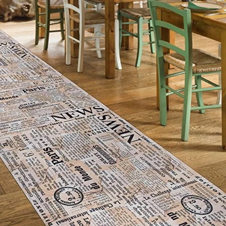 ANRO Küchenläufer Hochwertig GreenLine Flurläufer Teppichläufer Textil, Eckig, Bodenläufer 100x52cm Newspaper Beige pflegeleicht – Bild 2