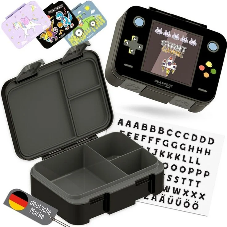BEARFOOT Lunchbox Brotdose mit Fächern, leicht & auslaufsicher - Game schwarz, PP, ABS, Silikon, Kindergarten und Schule - Mädchen und Jungen, Vesperbox, Snackbox – Bild 4