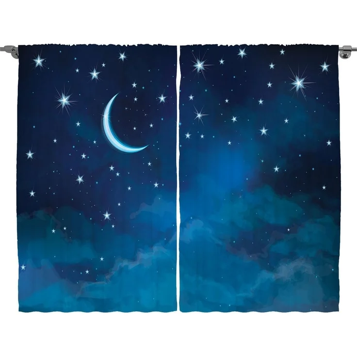 Abakuhaus Gardine Schlafzimmer Kräuselband Vorhang mit Schlaufen und Haken, Sterne Aquarell Nachthimmel – Bild 1