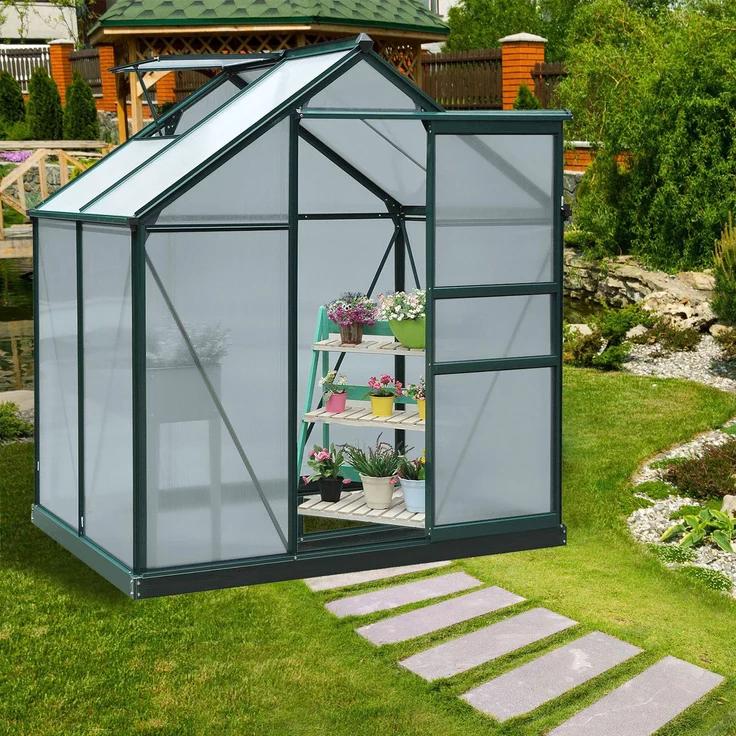 MELAYR, Gartengewächshaus aus Polycarbonat, 190 x 132 x 201 cm, UV-beständig 30+, Grün+Transparent – Bild 3