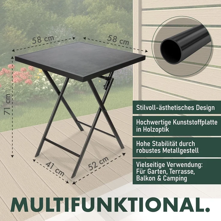 BRUBAKER Gartentisch Bergamo - 58 x 58 cm Balkontisch wetterfest (1-St, Campingtisch eckig mit Stein Optik - Klapptisch für Balkon, Terrasse), Metall Beistelltisch klappbar - Bistrotisch – Bild 6