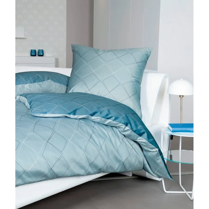 Janine Mako Satin Bettwäsche 2 teilig Bettbezug 155x220 cm Kopfkissenbezug 80x80 cm J.D. 87053-02 steinblau denimblau