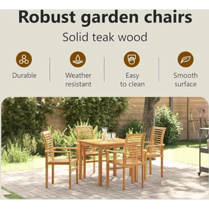 vidaXL Esszimmerstuhl 4 pcs Braun 62 x 55 x 94 cm Massivholz Teak 42007596 – Bild 5
