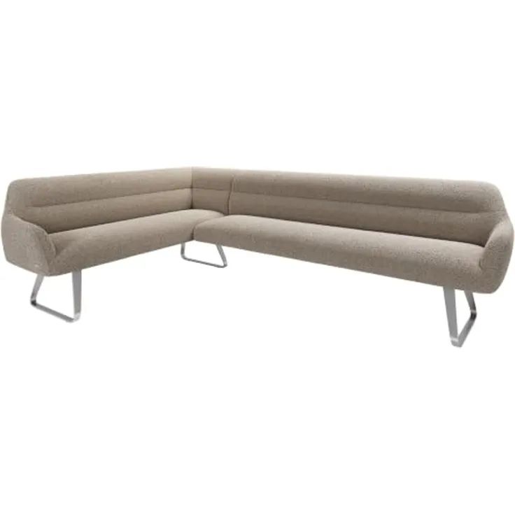 Esszimmerbank Taya-Flex 285x190 cm Bouclé Schlamm Kufengestell flach Edelstahl Taschenfederkern Rechts