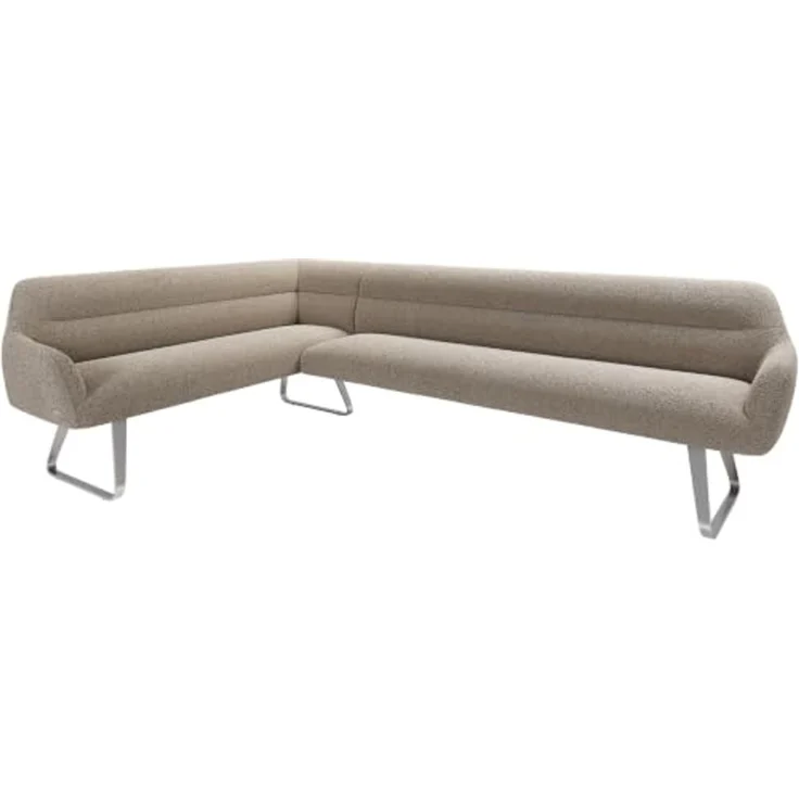 Esszimmerbank Taya-Flex 285x190 cm Bouclé Schlamm Kufengestell flach Edelstahl Taschenfederkern Rechts – Bild 1