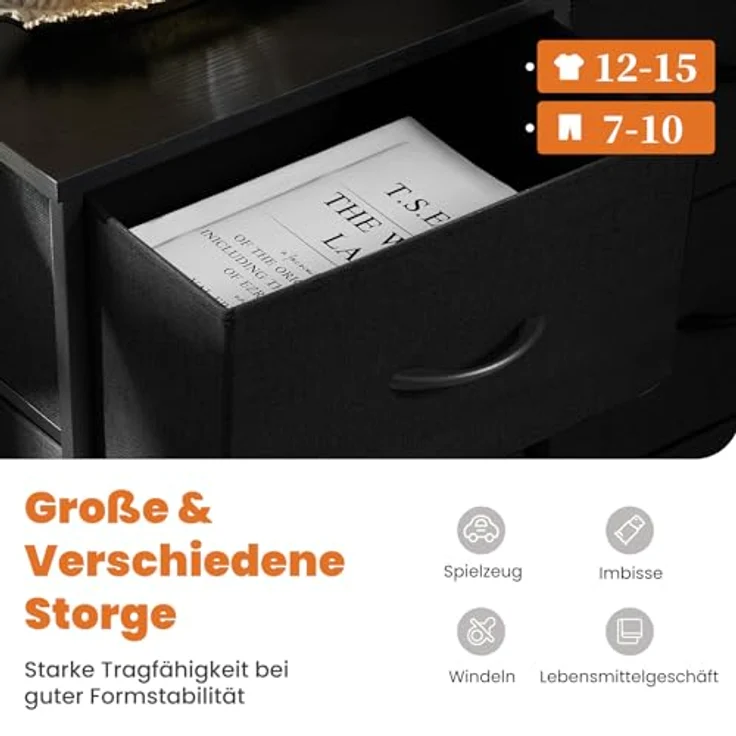Sweetcrispy Kommode mit Stoffschubladen, Schwarz – Bild 4